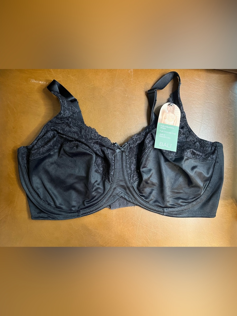 Bali Lilyette Comfort Black Lace Full Coverage Minimizer Underwire Bra Size 40DD